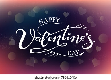 Hand drawn Happy Valentine's Day typography lettering poster. White text on dark colorful background. Vector illustration for greeting card design, banner template. Perfect for party invitations.