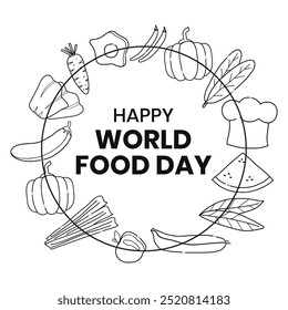 Hand drawn happy world food day.Line art vector illustration