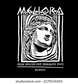 ESTATUA DE HARDCORE DE DIBUJO A MANO ROMANA LATINA EUROPEA DAMA PERSONA VINTAGE TSHIRT TEPRINT PARA APPAREL MERCHANDISE