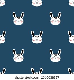 Hand drawn Hare for baby clothes. Vector illustration in doodle style. Doodle Rabbit head seamless pattern.