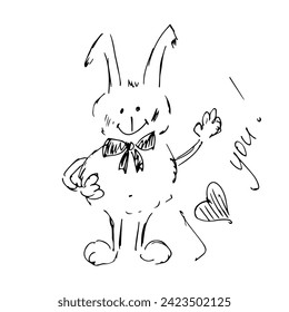 Hand drawn hare, cute bunny.