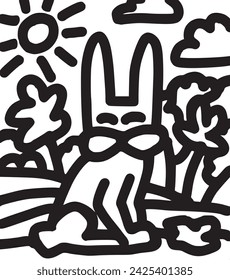 Dibujado a mano liebre doodle ilustración.
