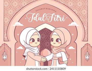 Afiche del saludo de la celebración de Hand draw hari raya Idul fitri o eid mubarak 