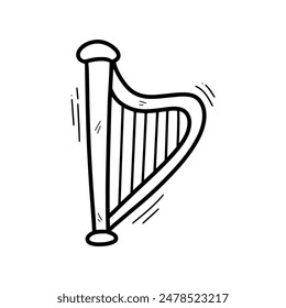 Hand Drawn Harp. Music Doodle Vector. Isolated on White Background - EPS 10 Vector