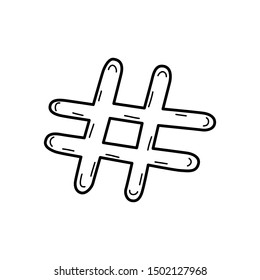 Hand drawn Hashtag isolated on a white. Sketch. Vector illustration.