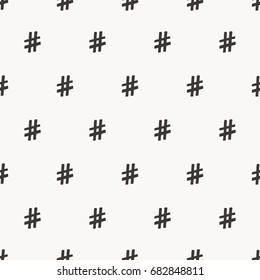Hand drawn Hashtag symbol seamless pattern. Vector illustration