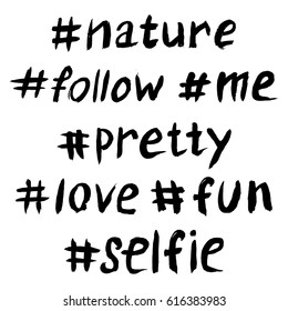 Hand drawn hashtags on white background. Social media icons set. 