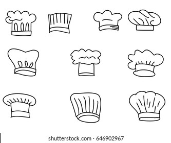 Hand drawn Hat chef isolate vector set.Cooking hat vector illustration for elements on cartoon character.