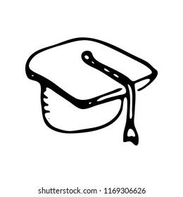 Hand drawn hat doodle. Sketch Back to school, icon. Decoration element. Isolated on white background. Vector illustration.