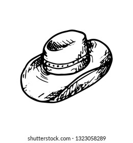 Hand Drawn hat doodle. Sketch style icon. Decoration element. Isolated on white background. Flat design. Vector illustration.
