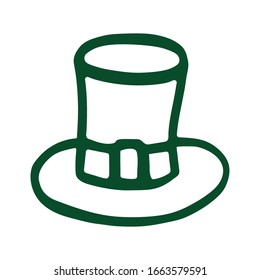 Hand drawn hat icon. Logo symbol vector outline. Isolated illustration on white background. Design for print and coloring books. Cartoon pictogram for game. Doodle leprechaunt hat
