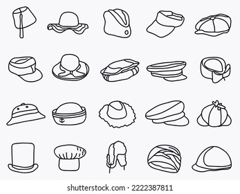 hand drawn hat outline icon collection .hat fashion line art doodle illustration