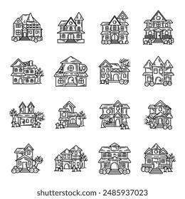 Hand Drawn Haunted House No Color Set