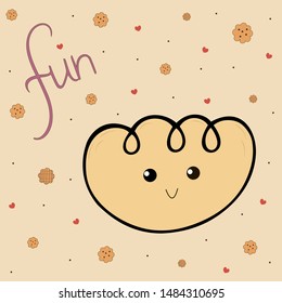 Hand drawn having fun kawaii cookie. Vector Illustration.