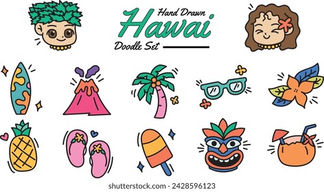 Conjunto de vectores dibujados a mano de Hawaii Doodle