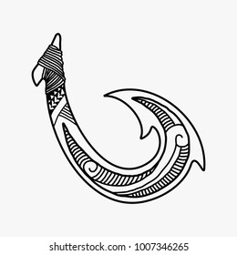 Hand drawn hawaiian fish hook logo design inspiration isolated on white background