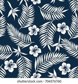 Hand drawn Hawaiian vector seamless tropical floral pattern.