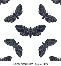Hand drawn hawk moth vector seamless pattern