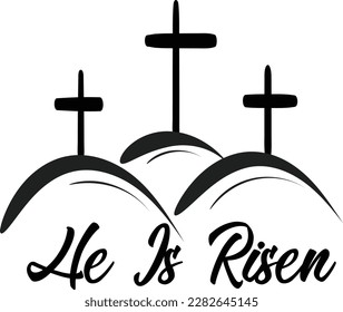 Hand drawn He is Risen indeed calligraphy lettering vector Easter text. Jesus illustration Greeting Card.