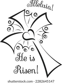 Hand drawn He is Risen indeed calligraphy lettering vector Easter text. Jesus illustration Greeting Card.