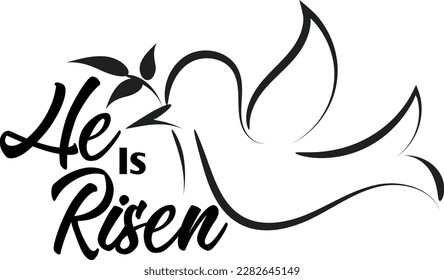 Hand drawn He is Risen indeed calligraphy lettering vector Easter text. Jesus illustration Greeting Card.