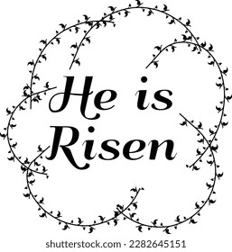 Hand drawn He is Risen indeed calligraphy lettering vector Easter text. Jesus illustration Greeting Card.