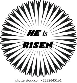 Hand drawn He is Risen indeed calligraphy lettering vector Easter text. Jesus illustration Greeting Card.