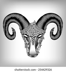  Hand Drawn Head of Aries Illustration, Vector background EPS 8