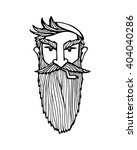 Hand drawn head of bearded man with knitted cap on and cigarette. Vector illustration of manly north fisherman or lumberjack. Heavy contour, graphic style.