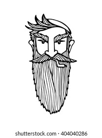 Hand drawn head of bearded man with knitted cap on and cigarette. Vector illustration of manly north fisherman or lumberjack. Heavy contour, graphic style.