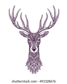 Hand drawn head deer, reindeer. Christmas, xmas symbol