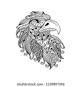 Hand Drawn head of eagle. Hand drawing illustration.