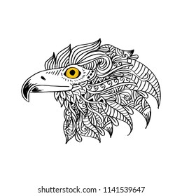 Hand Drawn head of eagle. Hand drawing illustration.