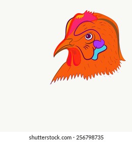Hand drawn head of hen on a  white  background. 