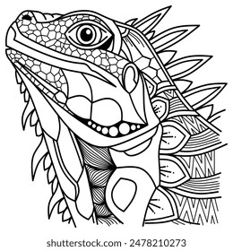 Hand drawn head of iguana