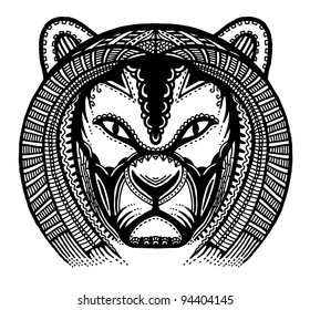 Hand drawn head of lion, vector illustration, ancient style