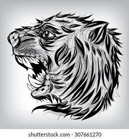 Hand Drawn Head of Tiger Illustration, Vector background EPS10
