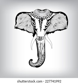 Hand Drawn Head Tribal Totem Elephant Animal Vector Illustration, Background EPS10