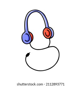 Icono de auriculares dibujado a mano con cable. Ilustración dibujada a mano por vectores para podcast, transmisión en estilo doodle
