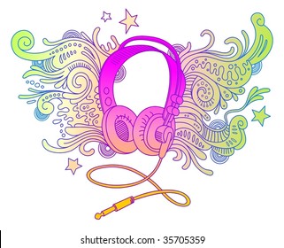 Handgezeichnete Kopfhörer mit Doodle-Dekoration