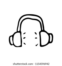 Hand Drawn headphones doodle. Sketch style icon. Decoration element. Isolated on white background. Flat design. Vector illustration.