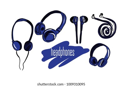 Hand drawn headphones vector illustration