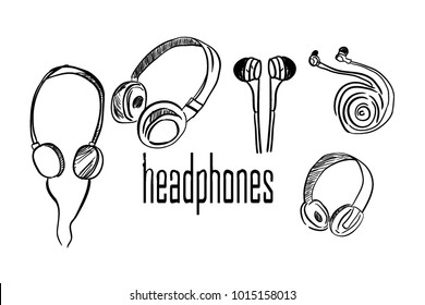 Hand drawn headphones vector illustration