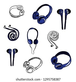 Hand drawn headphones vector illustration