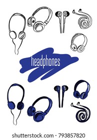 Hand drawn headphones vector illustration
