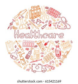  Hand Drawn Healthcare doodle. Vector isolated