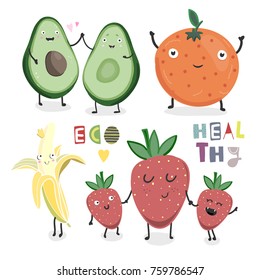 Hand drawn healthy fruits   berries  Colored vector set  Everything is isolated