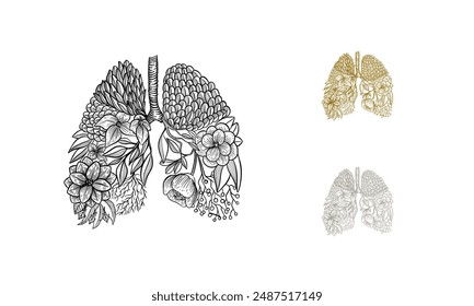 Hand drawn Healthy Lungs illustration, Lungs combined with Leaf Nature concept