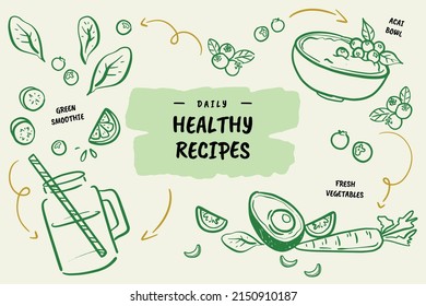 hand drawn healthy recipes background