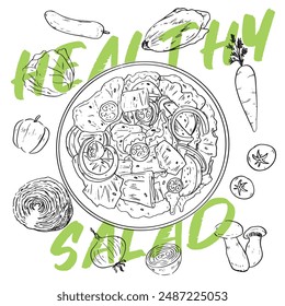 Hand drawn Healthy Salad and Veggies illustration poster design